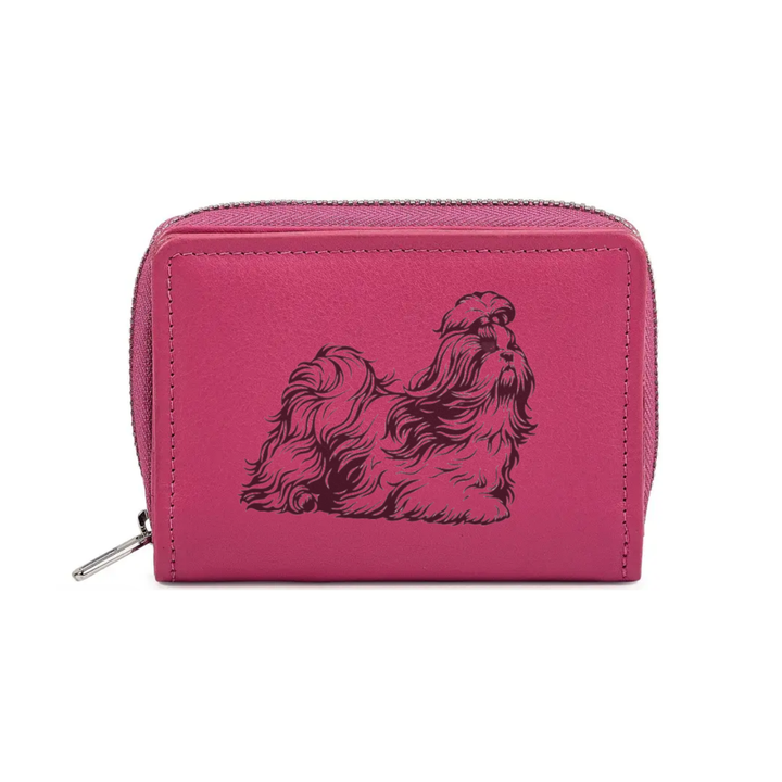 Shih Tzu Running Engraved Small Leather Purse (Green/Pink/Blue/Red)