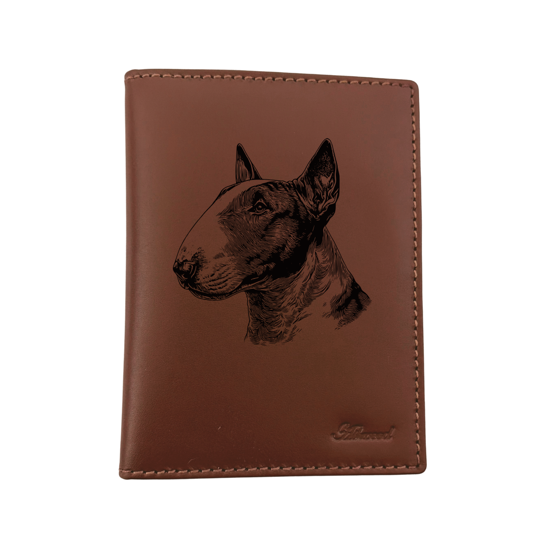 English Bull Terrier SP Face Engraved Leather Passport Cover