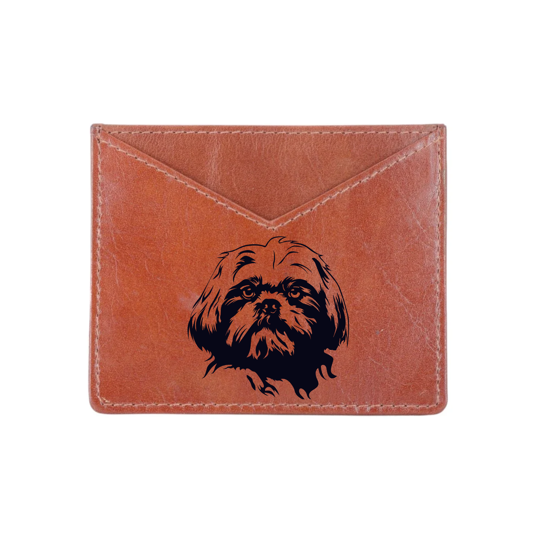 Shih Tzu Face Engraved Genuine Leather Cardholder