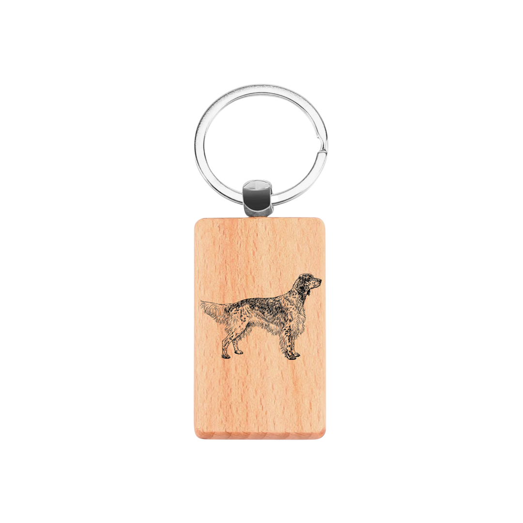 English Setter Standing Engraved Rectangle Wooden Keyring