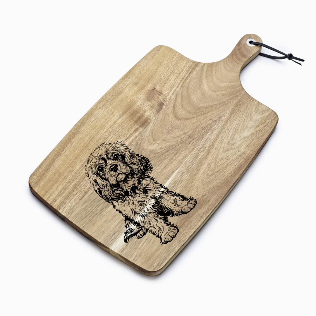 Personalised R King Charles Cavalier Sitting Engraved Acacia Serving Board
