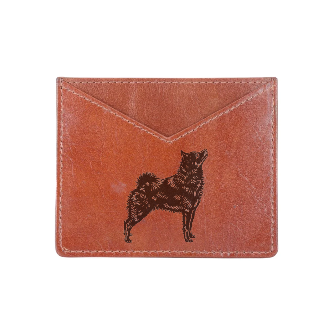 Schipperke Standing Engraved Genuine Leather Cardholder
