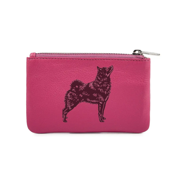 Schipperke Standing Engraved Genuine Leather Coin Purse (Multiple Colour Options)