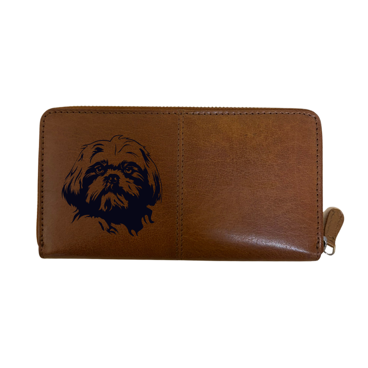 Shih Tzu Face Engraved Large Leather Purse