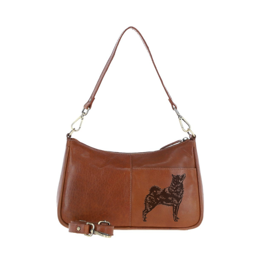 Schipperke Standing Engraved Genuine Leather Shoulder Bag