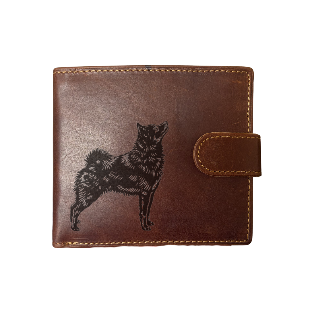 Personalised Schipperke Standing Engraved Dark Tan Genuine Leather Wallet