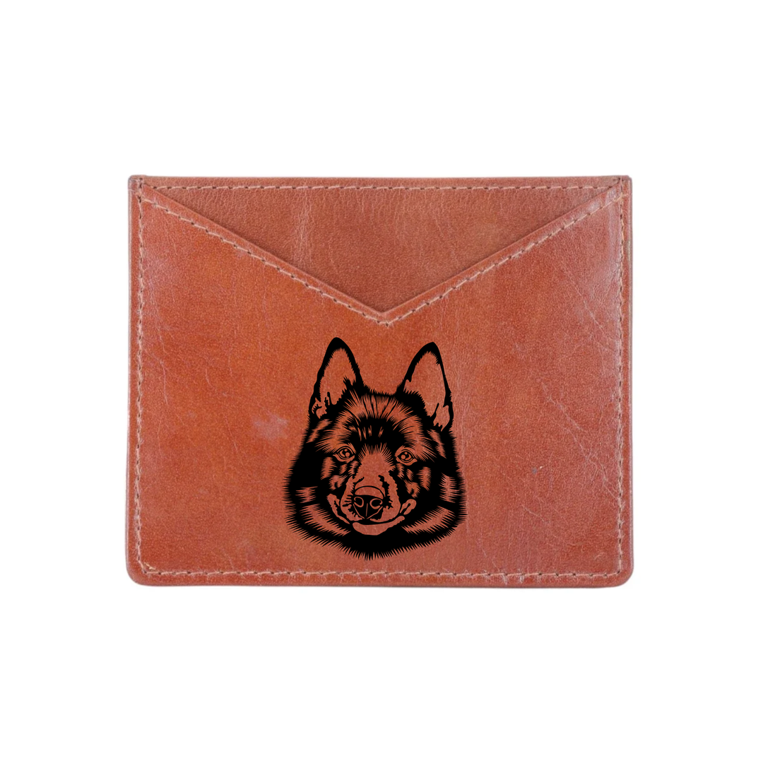Schipperke Face Engraved Genuine Leather Cardholder