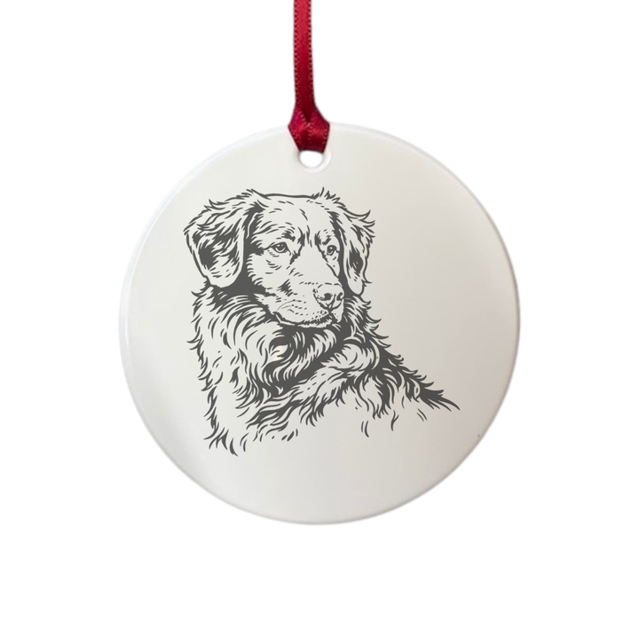 Personalised Nova Scotia Duck Tolling Retriever Face Engraved White Acrylic Decoration
