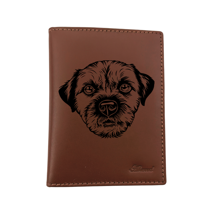 Border Terrier C Face Engraved Leather Passport Cover