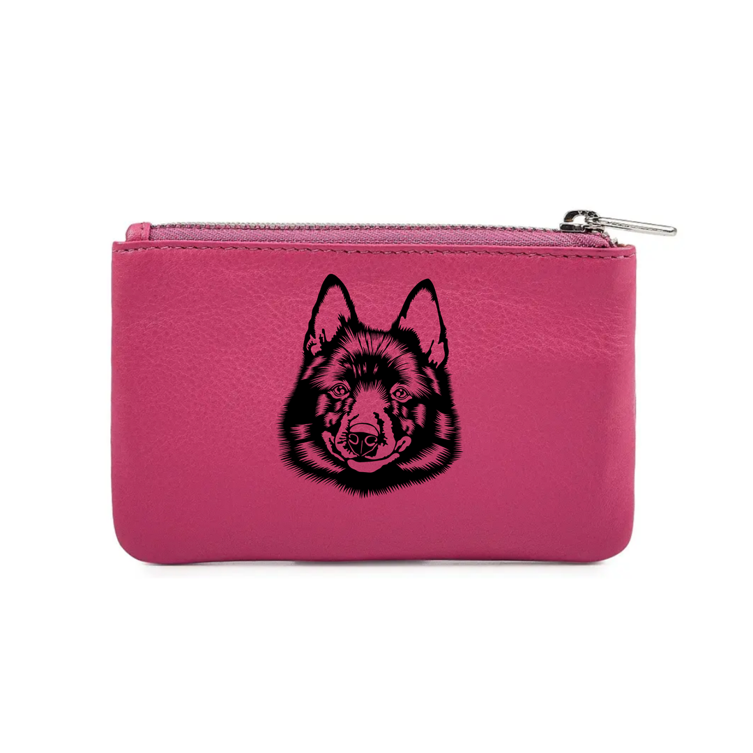 Schipperke Face Engraved Genuine Leather Coin Purse (Multiple Colour Options)