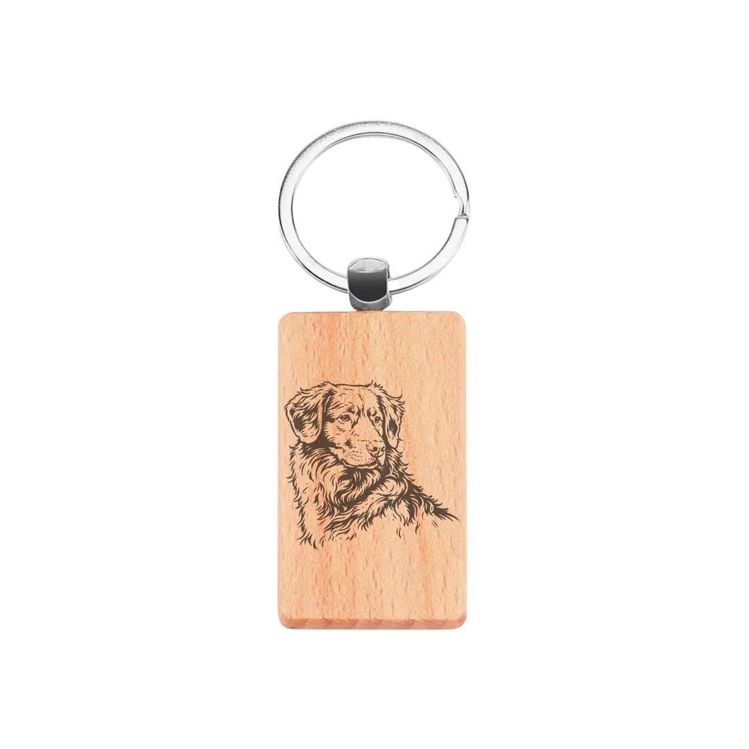 Nova Scotia Duck Tolling Retriever Toller Face Engraved Rectangle Wooden Keyring