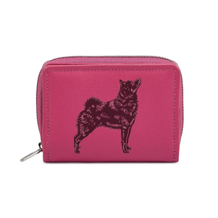 Schipperke Standing Engraved Small Leather Purse (Green/Pink/Blue/Red)