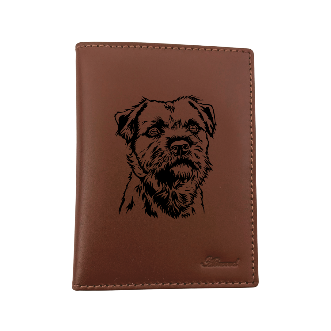 Border Terrier Face Engraved Leather Passport Cover