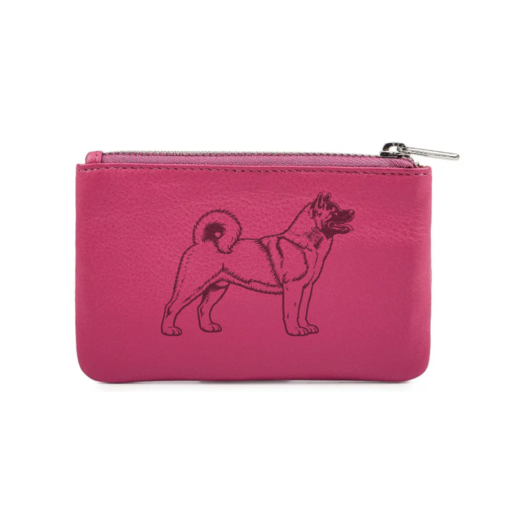 Akita Engraved Genuine Leather Coin Purse (Multiple Colour Options)