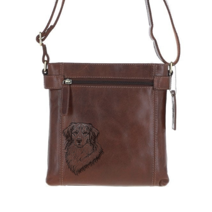 Kooikerhondje Engraved Leather Two Section Zip Top Crossbody Bag