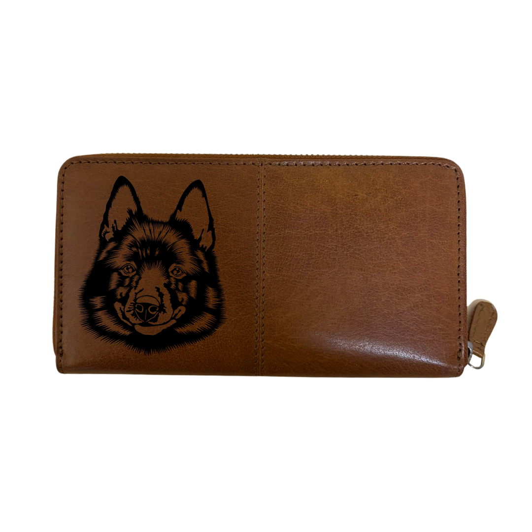 Schipperke Face Engraved Large Leather Purse
