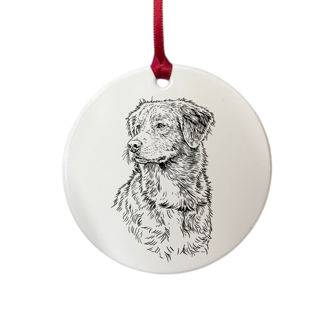 Personalised Nova Scotia Duck Tolling Retriever Face & Chest Engraved White Acrylic Decoration