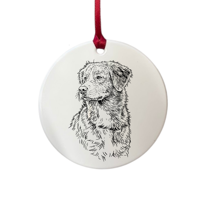 Personalised Nova Scotia Duck Tolling Retriever Face & Chest Engraved White Acrylic Decoration
