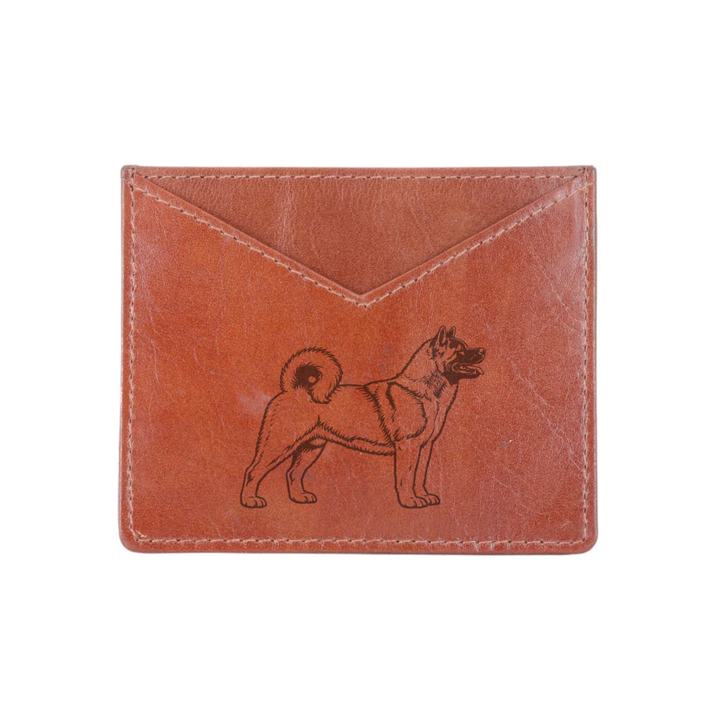 Akita Standing Engraved Genuine Leather Cardholder