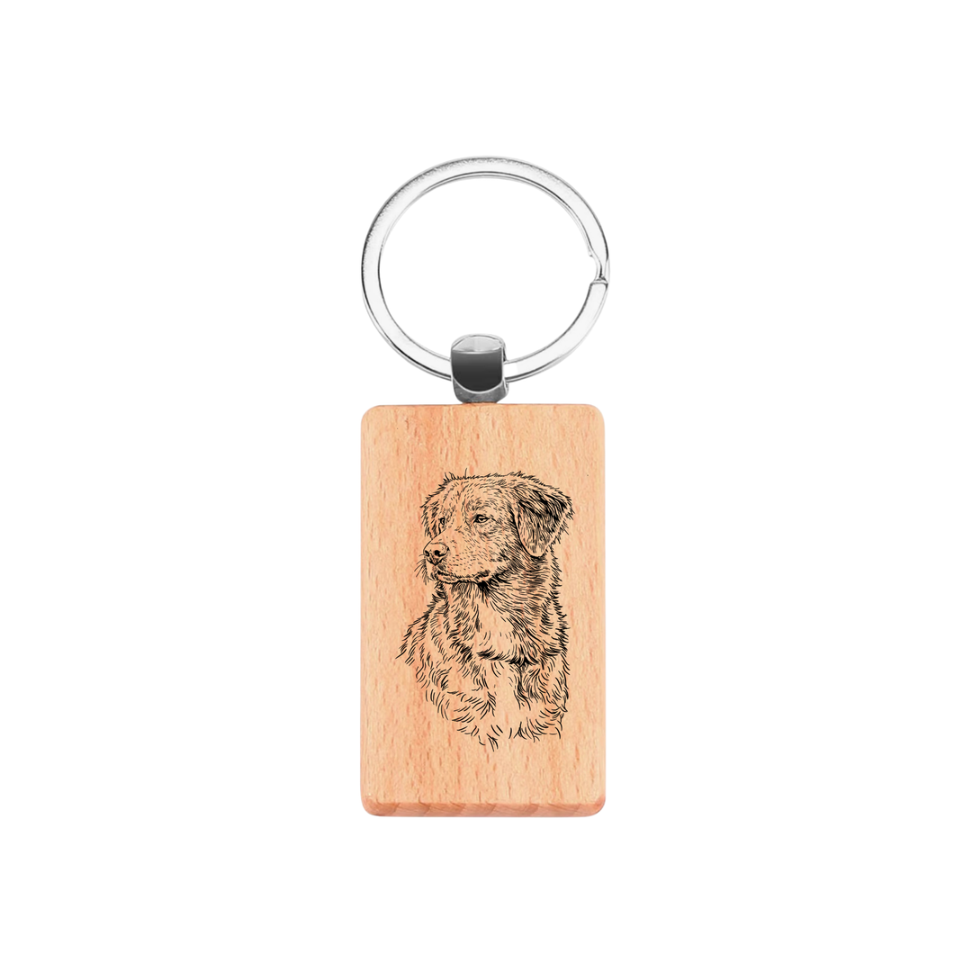 Nova Scotia Duck Tolling Retriever Toller Face & Chest Engraved Rectangle Wooden Keyring