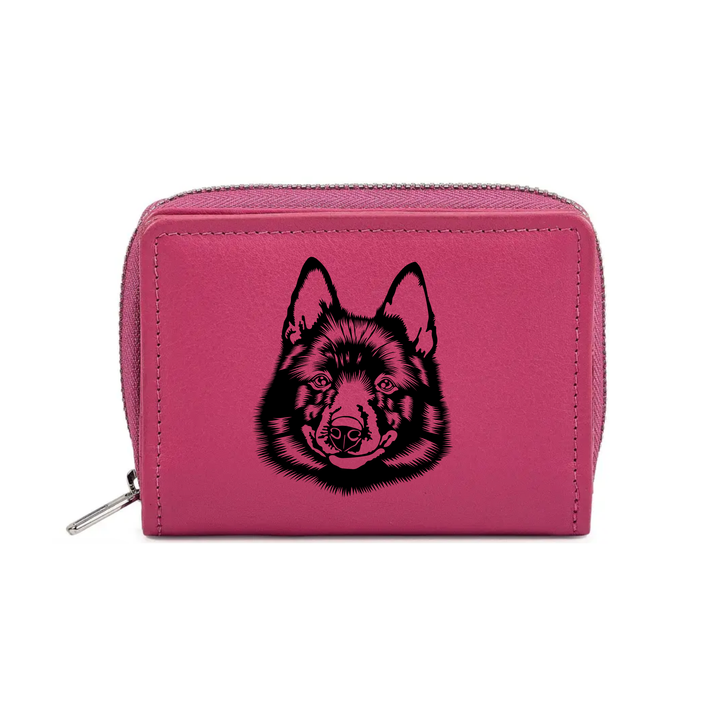 Schipperke Face Engraved Small Leather Purse (Green/Pink/Blue/Red)
