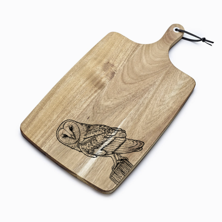 Personalised Barn Owl Engraved Acacia Serving Board