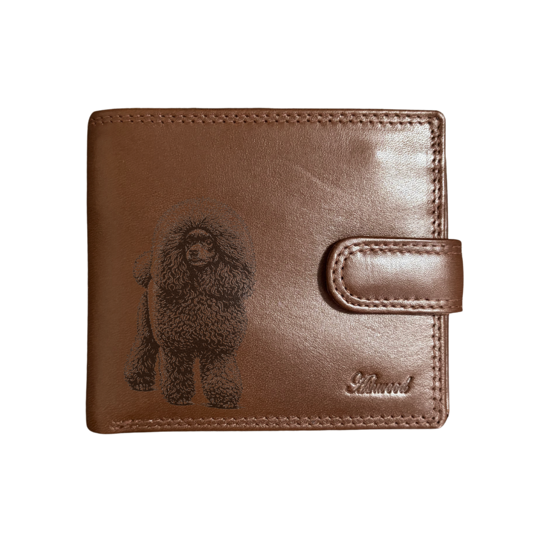 Personalised D Poodle Standing Engraved Dark Tan Genuine Leather Wallet