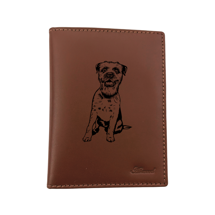Border Terrier Sitting Engraved Leather Passport Cover