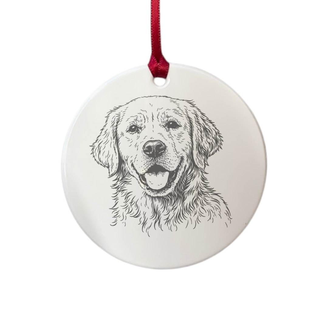 Personalised Golden Retriever Face Engraved White Acrylic Decoration