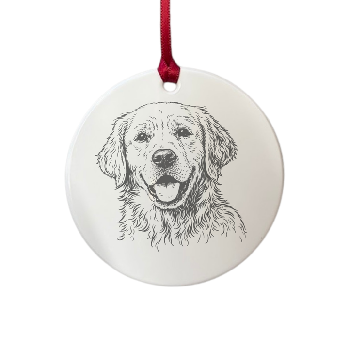 Personalised Golden Retriever Face Engraved White Acrylic Decoration