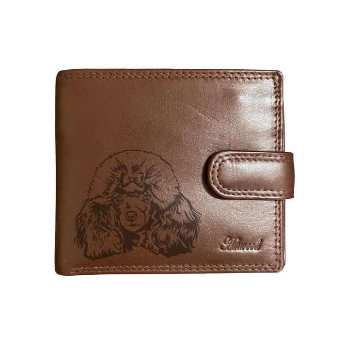 Personalised Poodle Face Engraved Dark Tan Genuine Leather Wallet