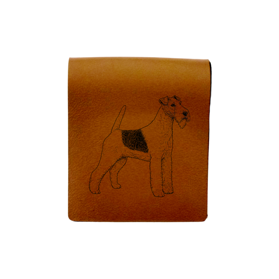 Wire Fox Terrier Standing Engraved Genuine Leather Magnetic Bookmark