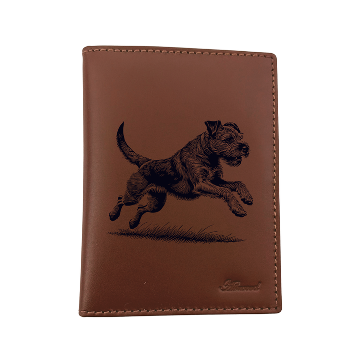 Border Terrier Running Engraved Leather Passport Cover