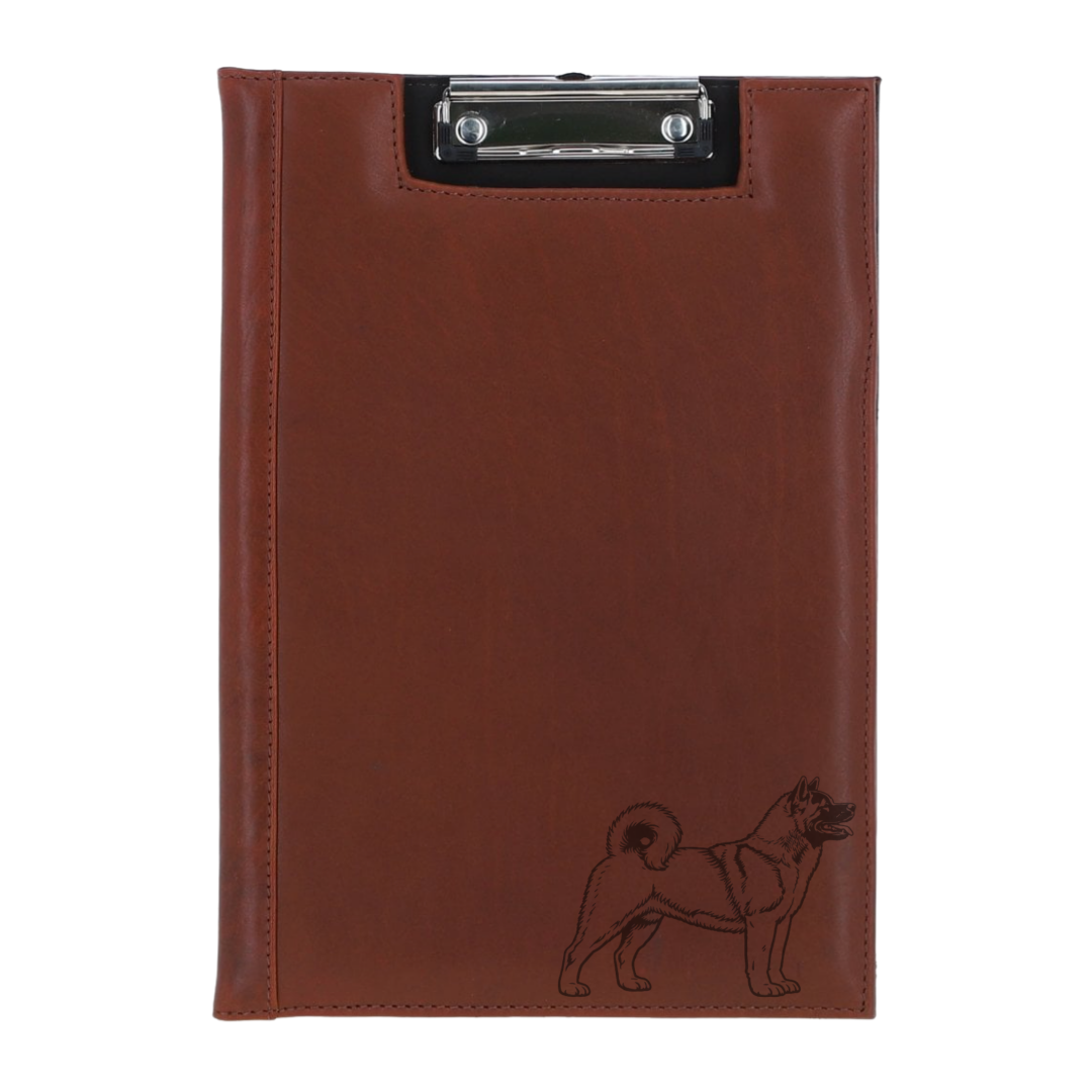 Akita Standing Engraved Leather Clipboard