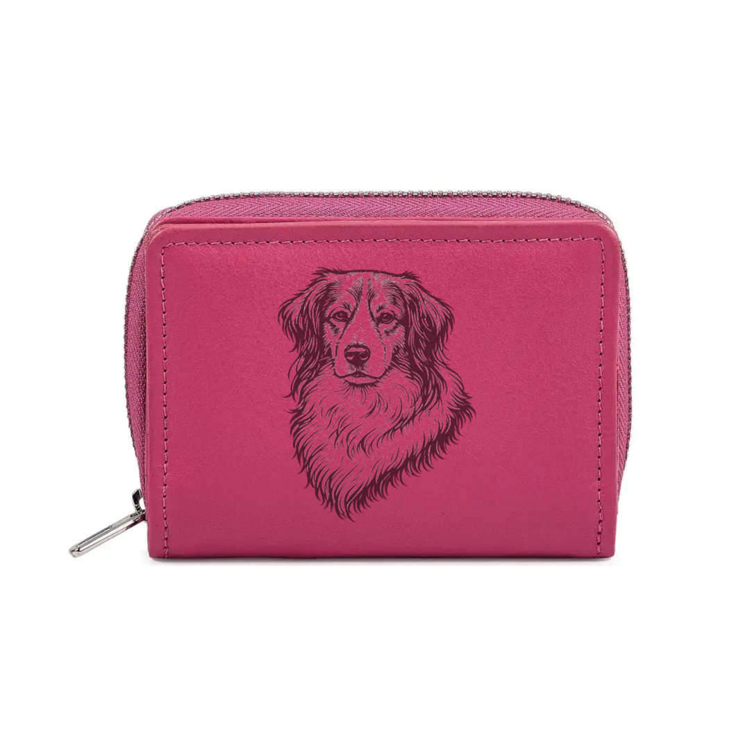 Kooikerhondje Face Engraved Small Leather Purse (Green/Pink/Blue/Red)
