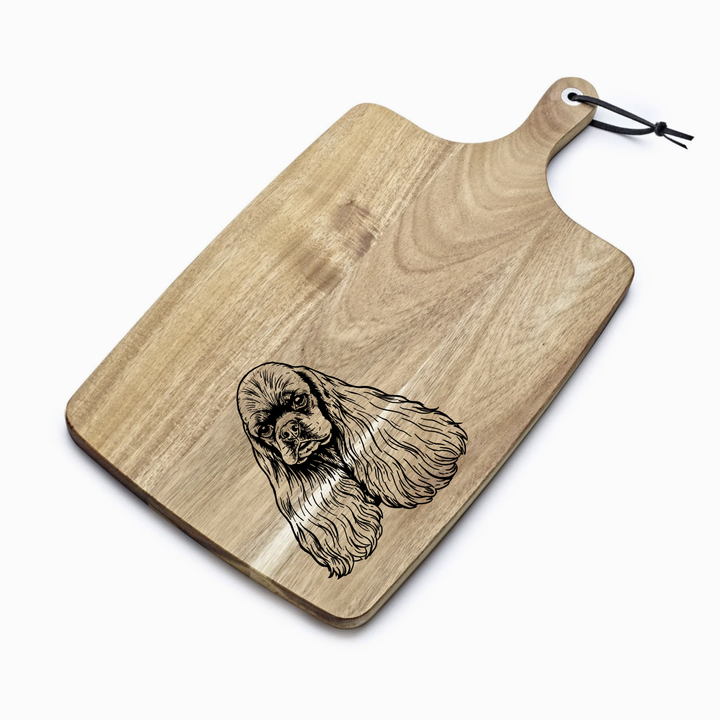 Personalised American Cocker Spaniel Face Engraved Acacia Serving Board