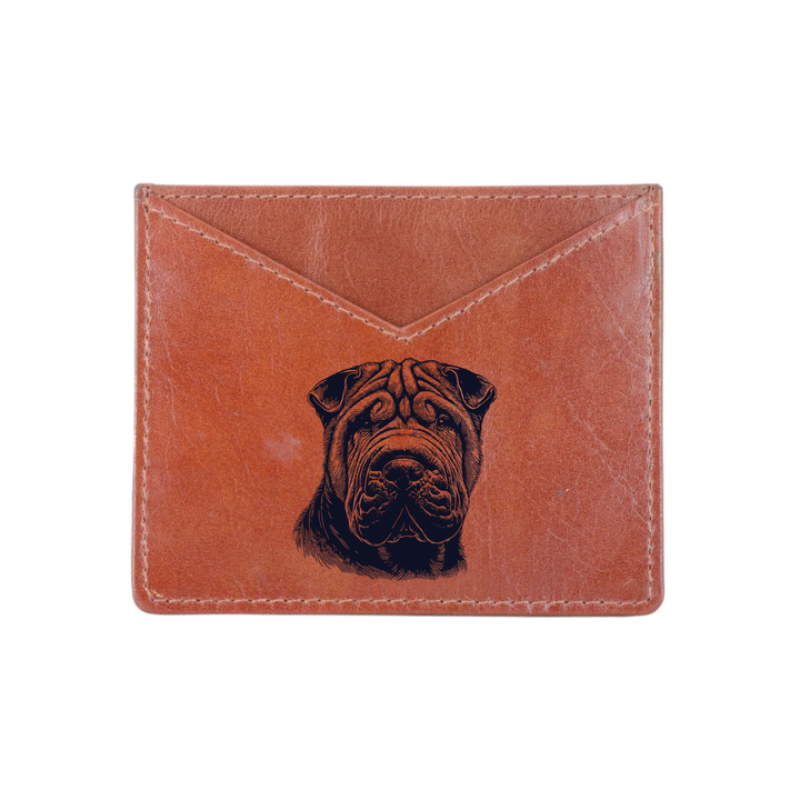 Shar Pei Face Engraved Genuine Leather Cardholder