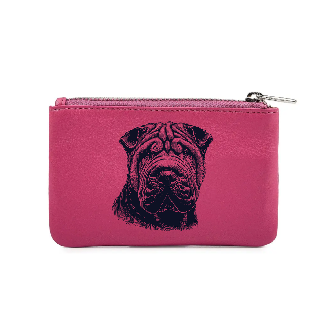 Shar Pei Face Engraved Genuine Leather Coin Purse (Multiple Colour Options)