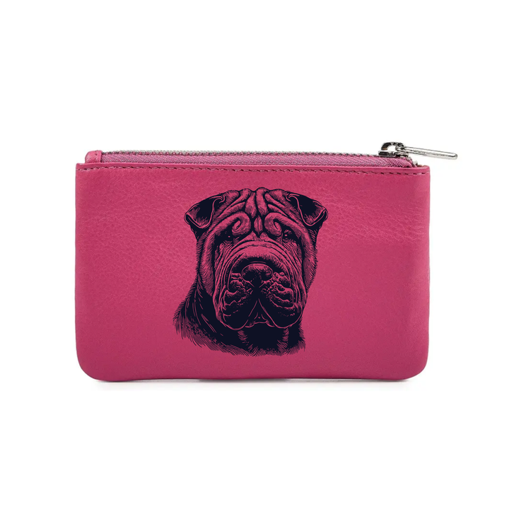 Shar Pei Face Engraved Genuine Leather Coin Purse (Multiple Colour Options)