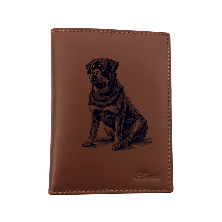 Rottweiler Sitting Engraved Leather Passport Cover