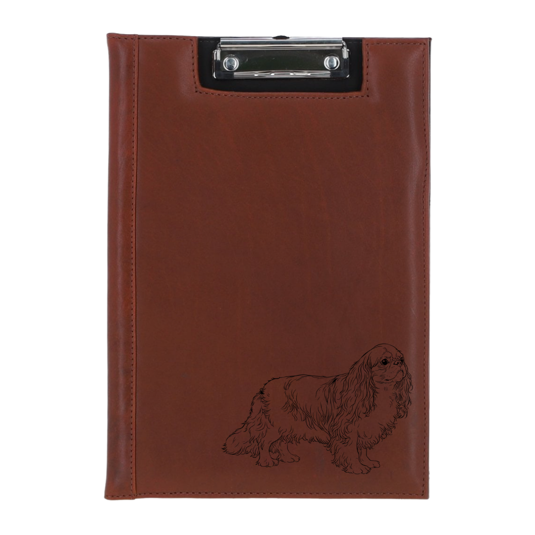 King Charles Spaniel Standing Engraved Leather Clipboard