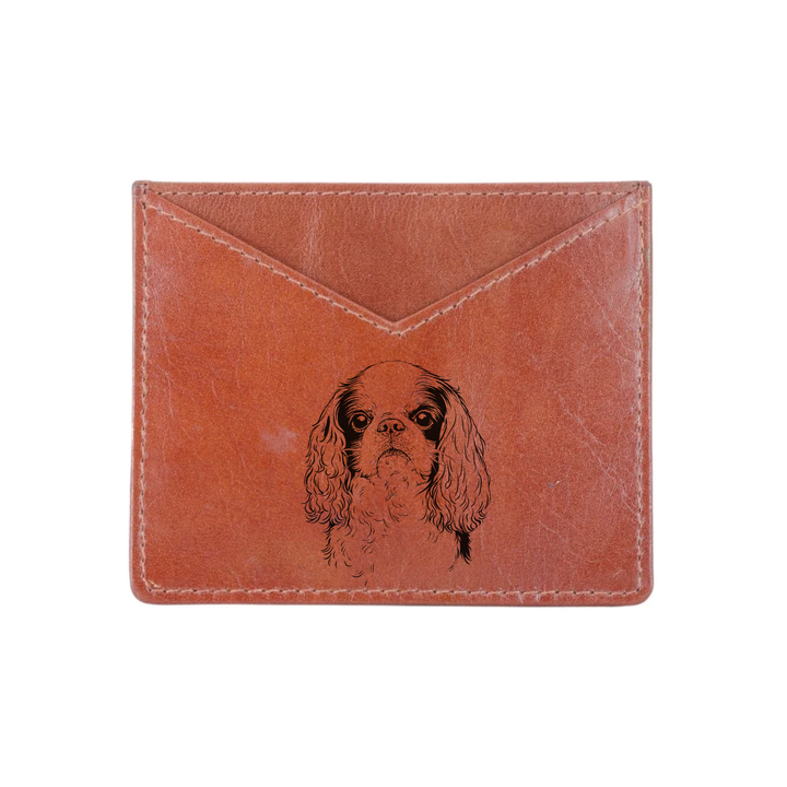 King Charles Spaniel Face Engraved Genuine Leather Cardholder