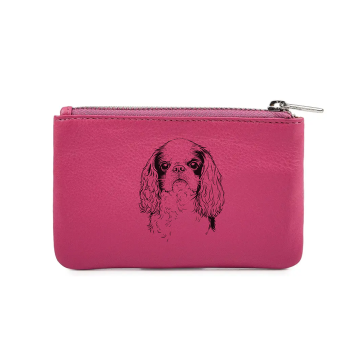King Charles Spaniel Face Engraved Genuine Leather Coin Purse (Multiple Colour Options)