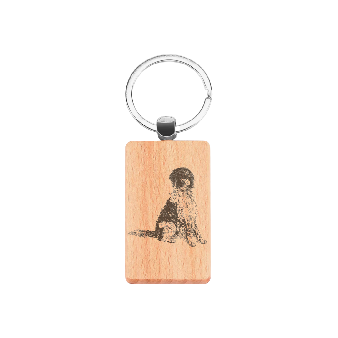 Munsterlander Sitting Engraved Rectangle Wooden Keyring