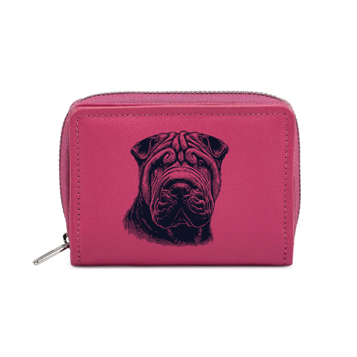 Shar Pei Face Engraved Small Leather Purse (Green/Pink/Blue/Red)