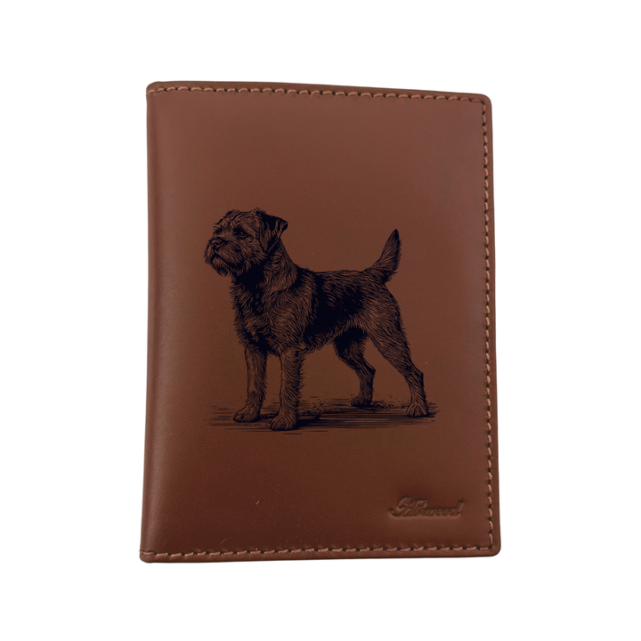 Border Terrier Standing Engraved Leather Passport Cover
