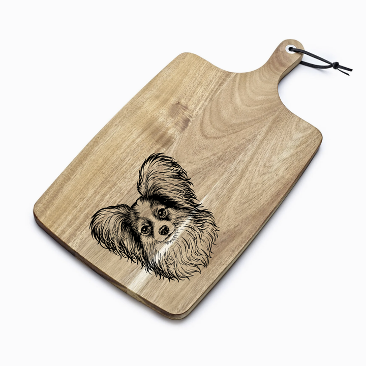 Personalised Papillon Face Engraved Acacia Serving Board