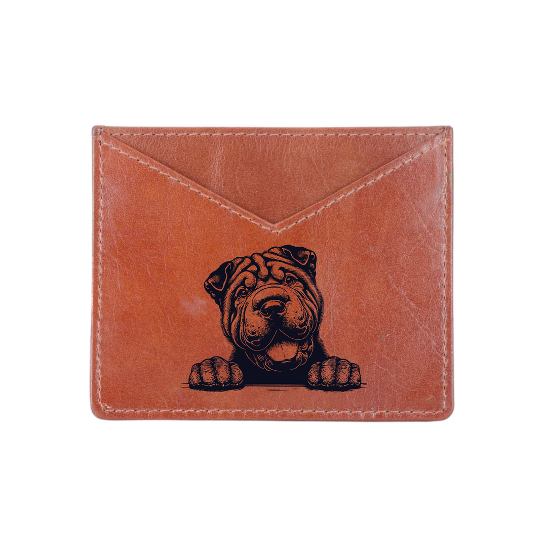 Shar Pei Paws Engraved Genuine Leather Cardholder
