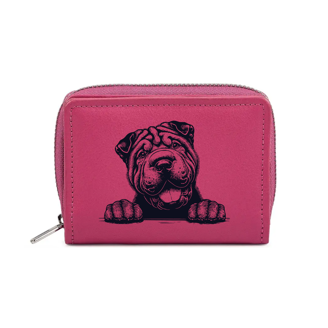 Shar Pei Paws Engraved Small Leather Purse (Green/Pink/Blue/Red)
