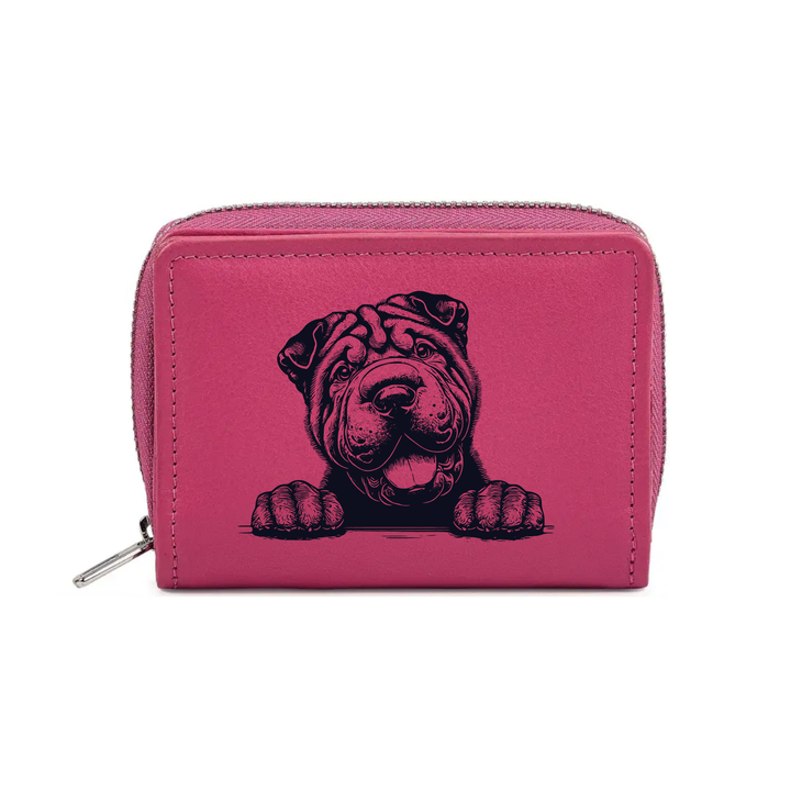 Shar Pei Paws Engraved Small Leather Purse (Green/Pink/Blue/Red)